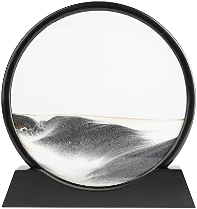 A Mindful Office Moving Sand Art Decor (10 Inch) - Perpetual Motion Desk Toy Brings Uniquely Relaxing Vibe to Your Home Round Glass Frame with Black, White and Gold Liquid sandart12inchbwg 12 Inch