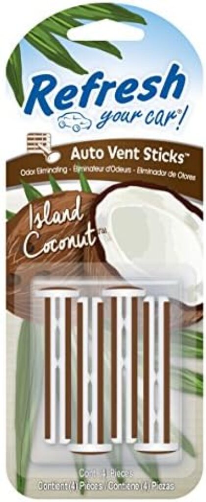 Refresh Your Car! E300908700 Vent Sticks, 4 Per Pack, Island Coconut Scent