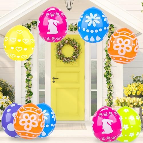 12 Pcs Inflatable Easter Eggs Decorations Easter Inflatables Outdoor Decor Colorful Easter Inflatable Egg Hanging Ornaments for Spring Easter Party Outdoor Indoor Yard Garden Lawn Decor